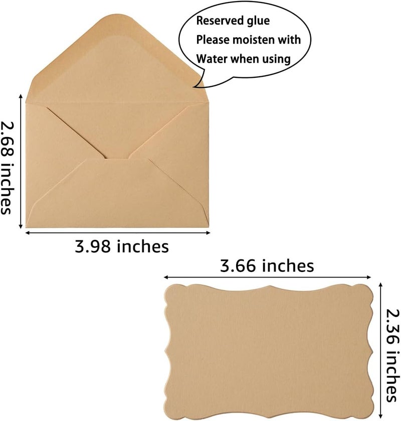 Toperd 100 Pack Mini Envelopes with Note Cards in 5 Colors for Wedding, Birthday, Baby Showers, 4 x 2.7 Inches (Brown) - Image 2